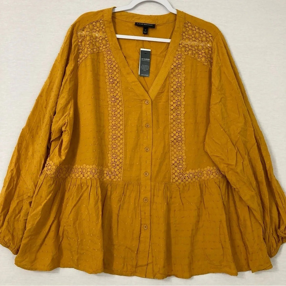 New Lane Bryant Yellow Mustard V Neck Boho Button Down size 22 - Picture 1 of 9